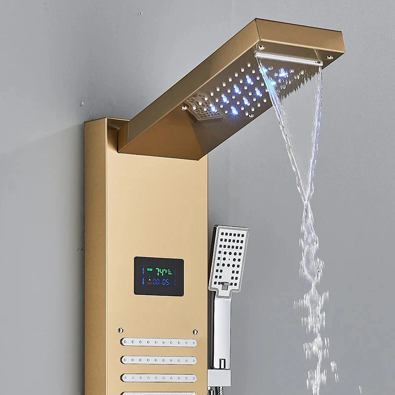 MYQualife Shower Panel LED Light Bath Column With Waterfall Jets