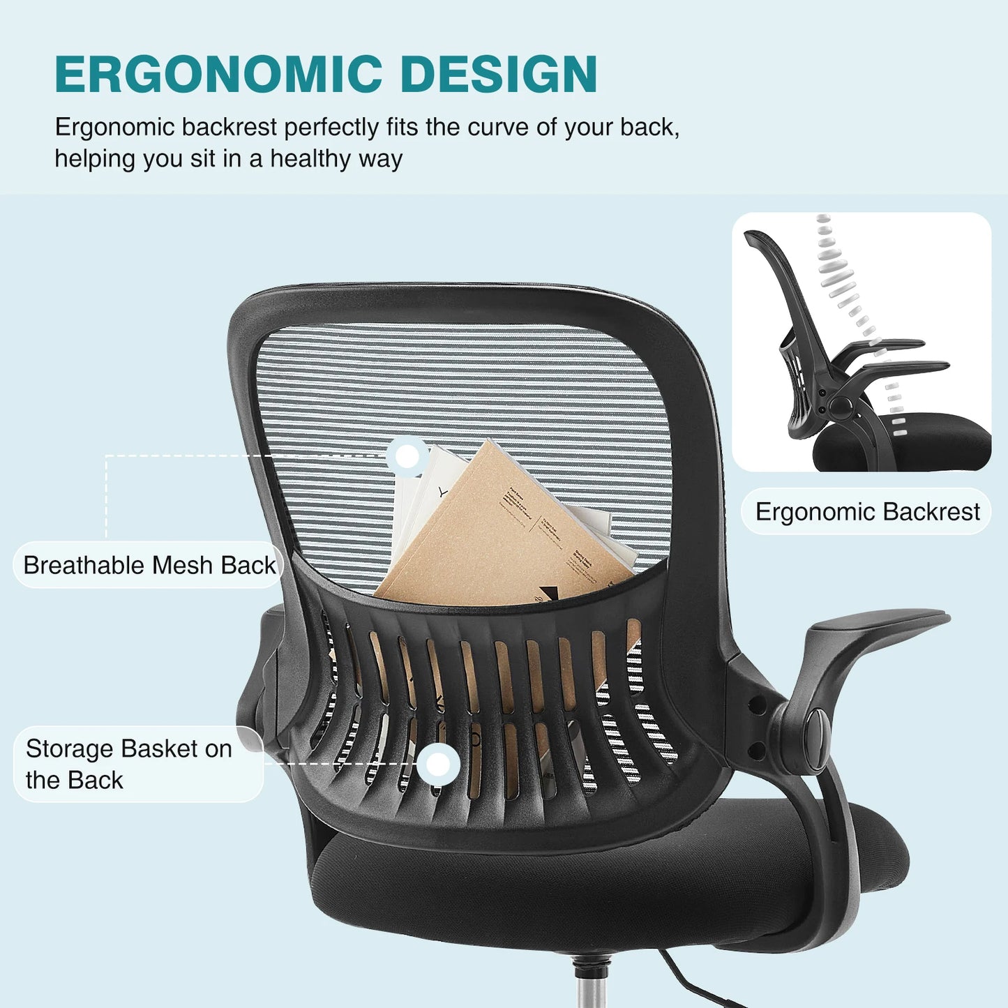 JHK Ergonomic Mesh Backrest Office Chair With Adjustable Height Wheels