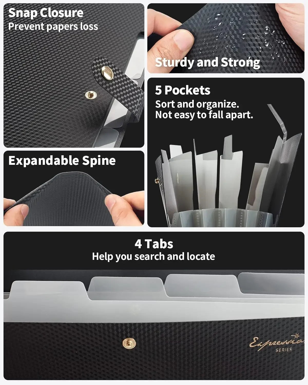 Expandable File Folder With 5 Pockets Polypropylene Organizer Office