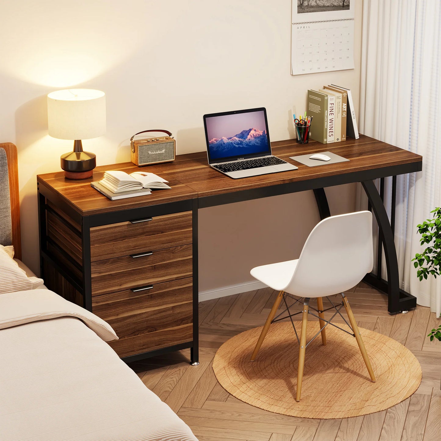 Tribesigns Industrial Computer Desk With 3 Drawers And Reversible Setup