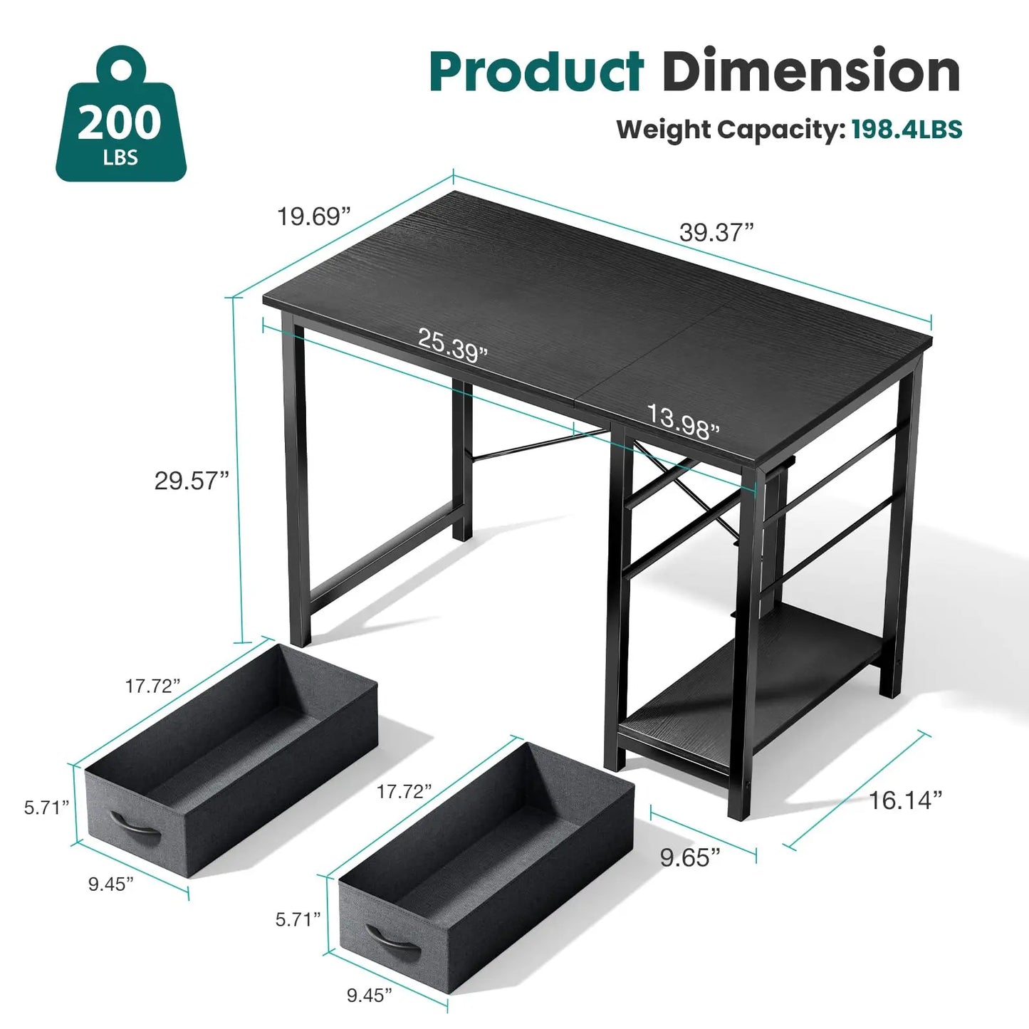 JHK Computer Desk With Adjustable Position Drawers For Study Office