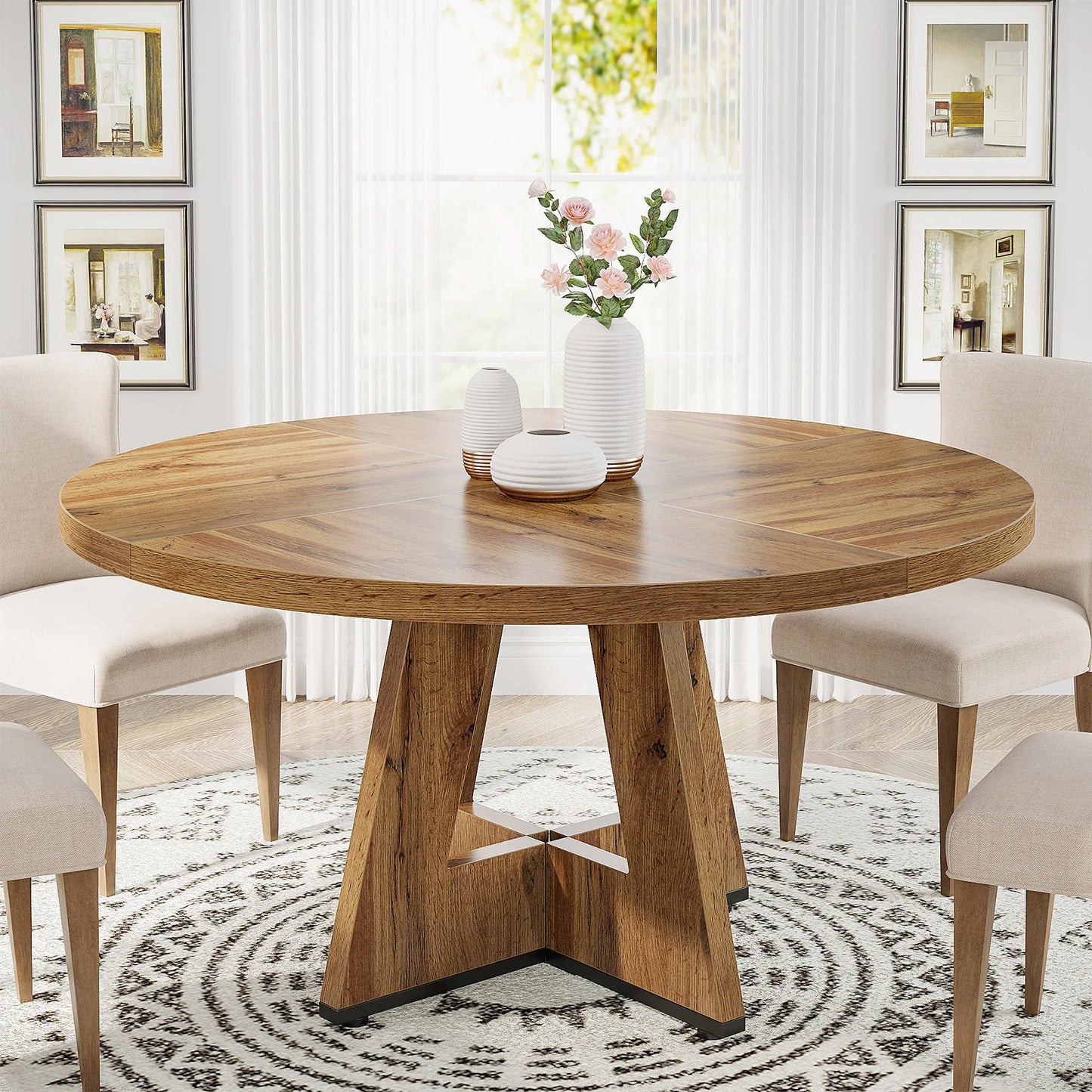 Tribesigns Round Dining Table for Four Kitchen Farmhouse Dining Room
