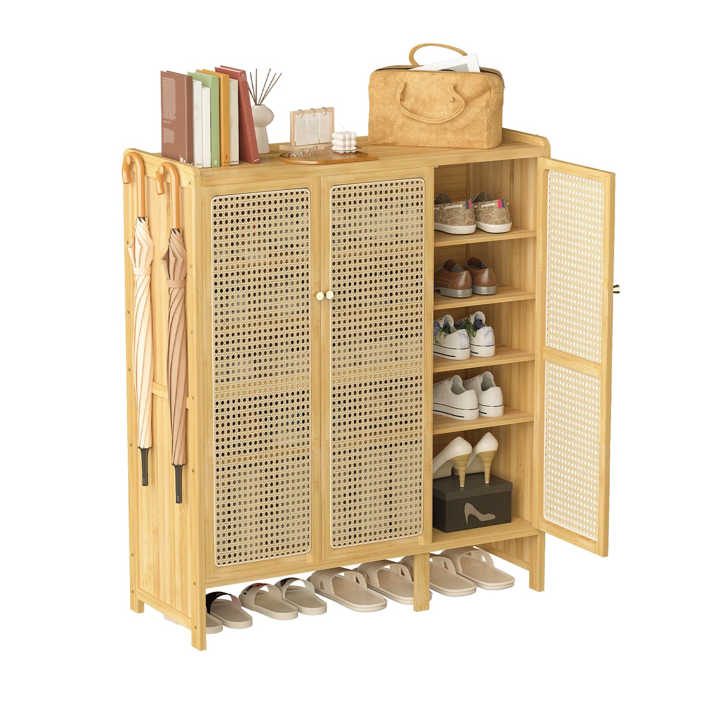 Wisfor Bamboo Shoes Rack Organizer Cabinet With Doors Six-Tier