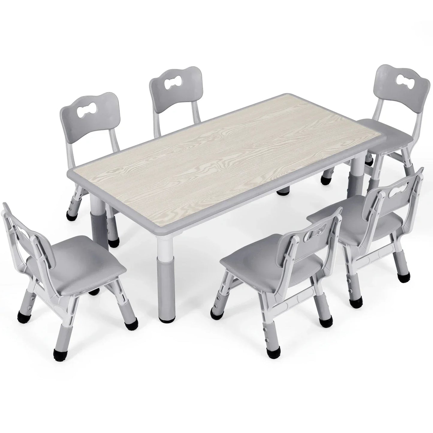 Rectangular Kids Table With 6 Chairs Set Height Adjustable