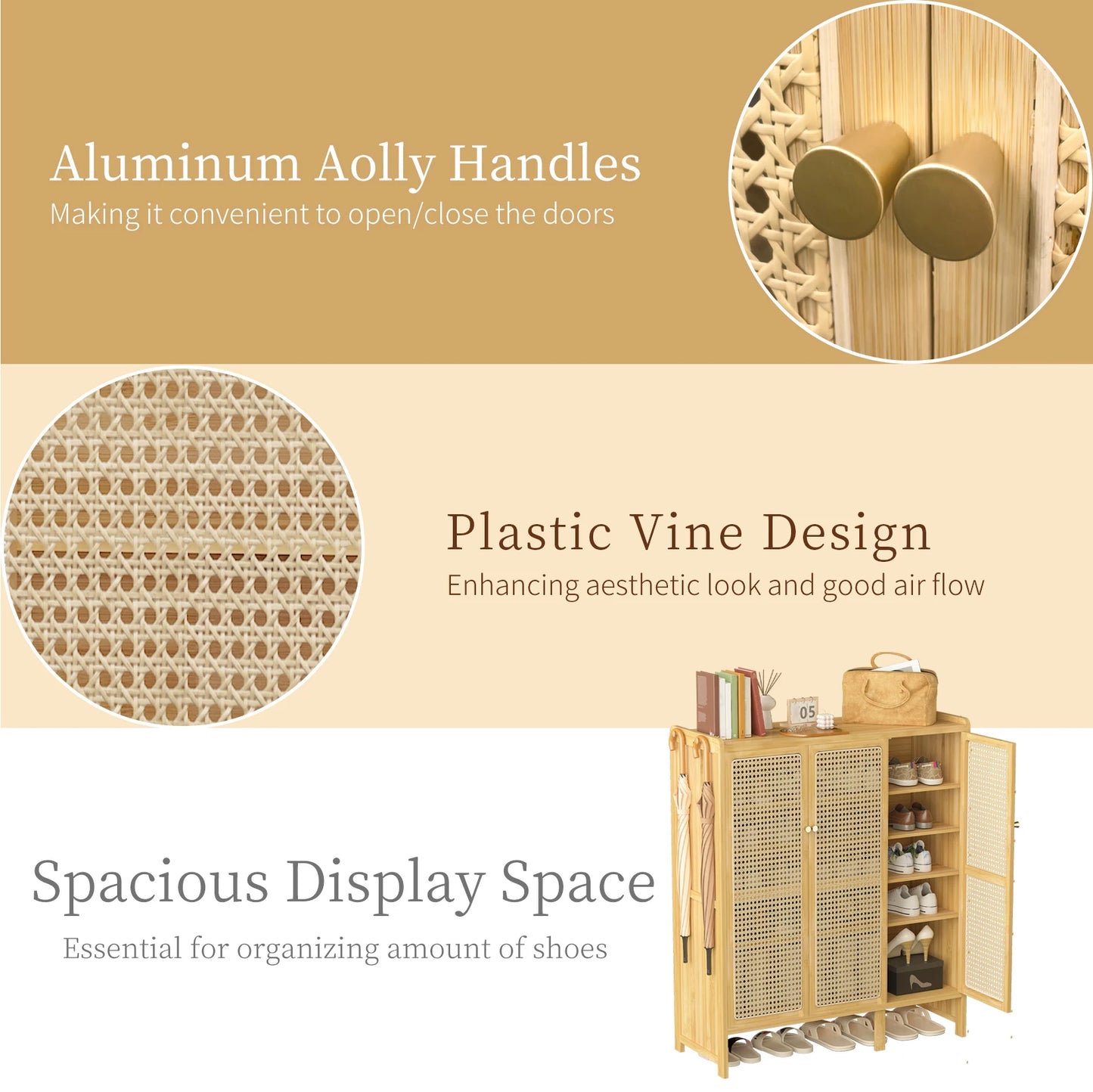 Wisfor Bamboo Shoes Rack Organizer Cabinet With Doors Six-Tier