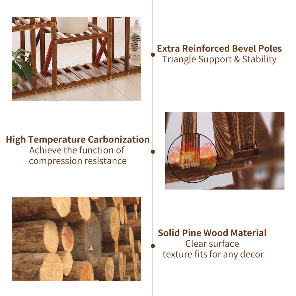 WisforFrame Wooden Plant Shelf Flower Pot Stand Multi-Tier Indoor Outdoor