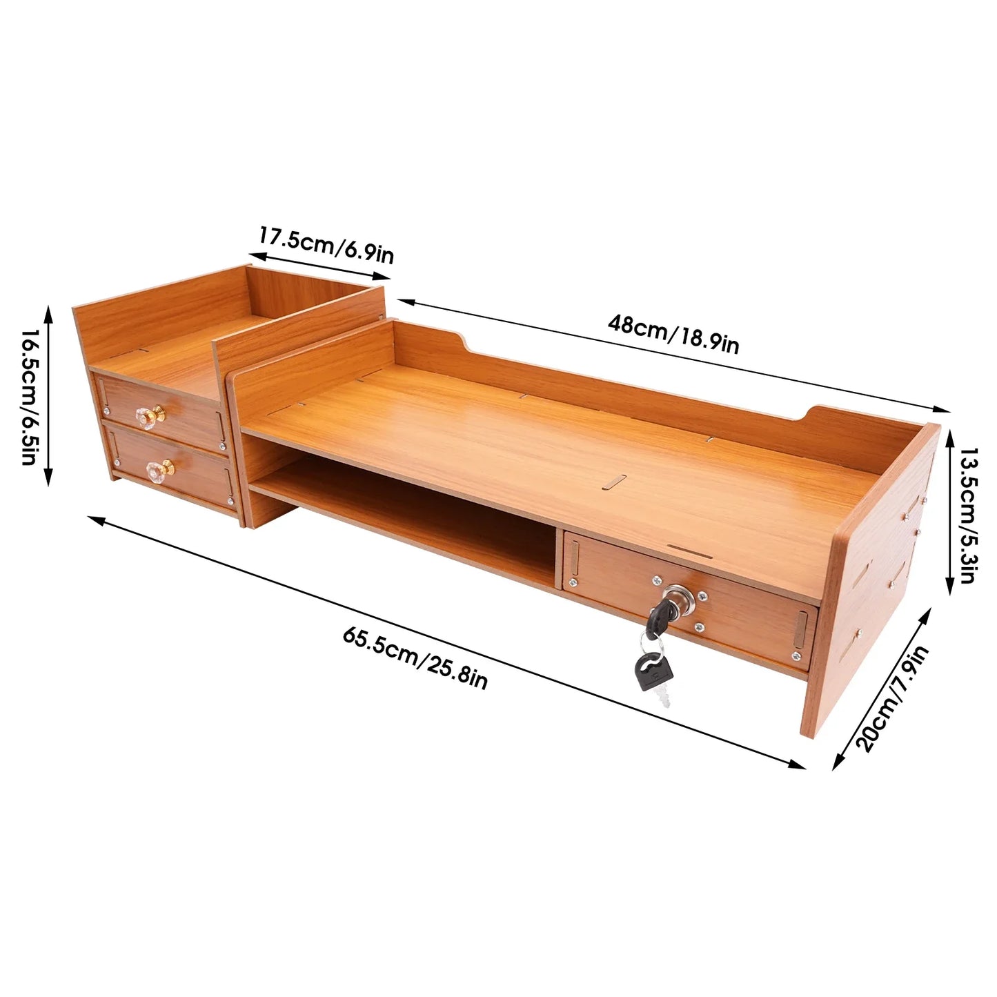 Wood Monitor Stand Riser 2-Tier Drawer for PC Desk Ergonomic
