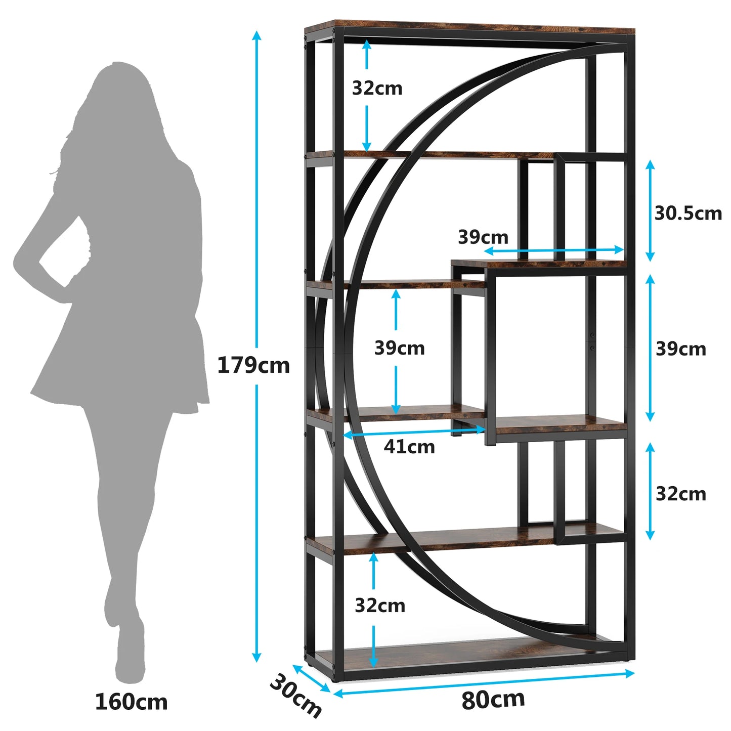 Tribesigns 5 Tier Industrial Bookshelf Etagere Freestanding Bookcase