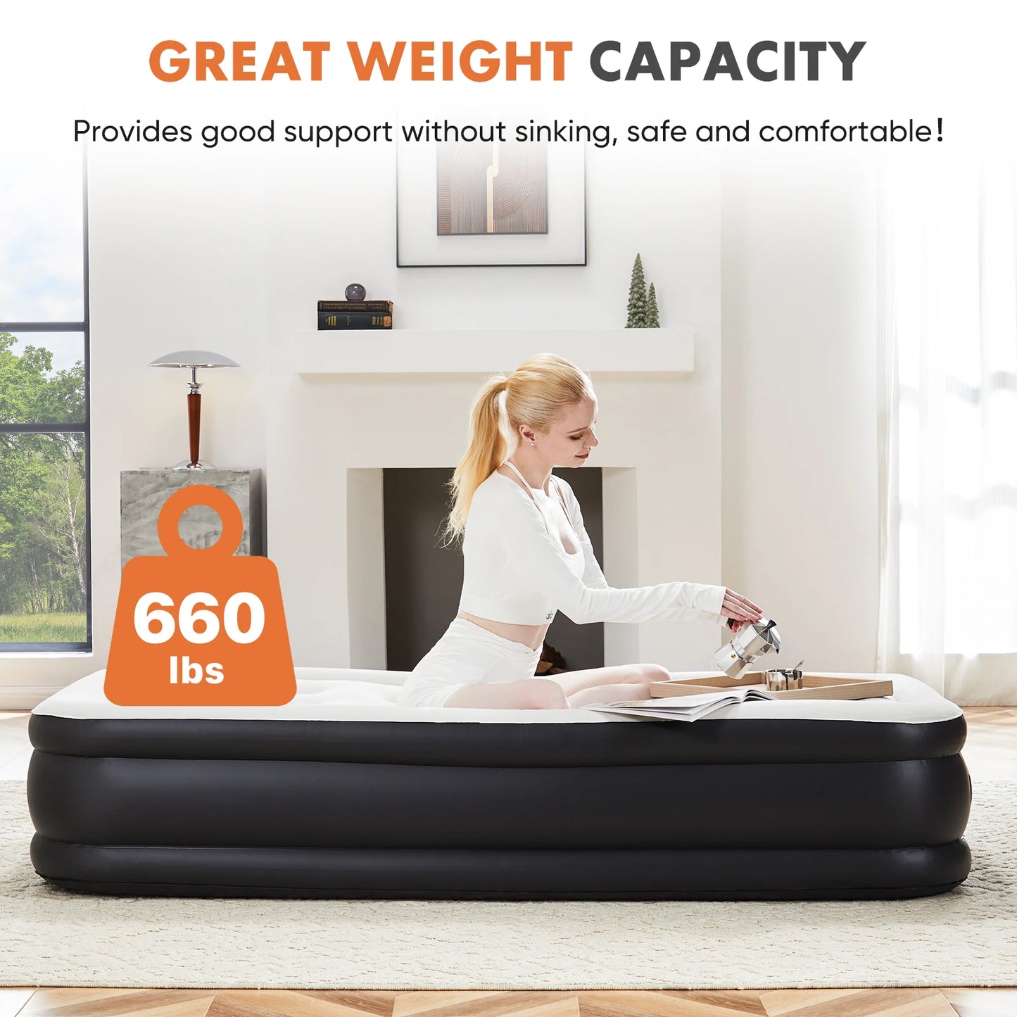 JHK Air Mattress With Non Slip Bottom 660 Lbs Capacity