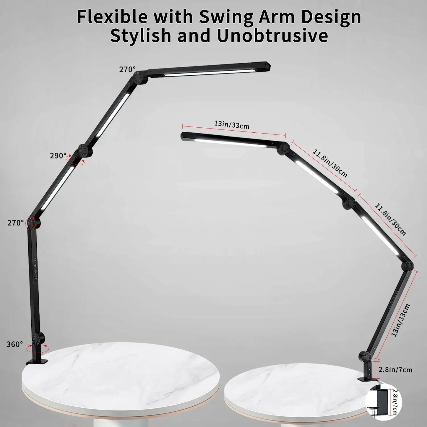 LED Desk Lamp With Clamp Flexible Swing Arm Four Modes