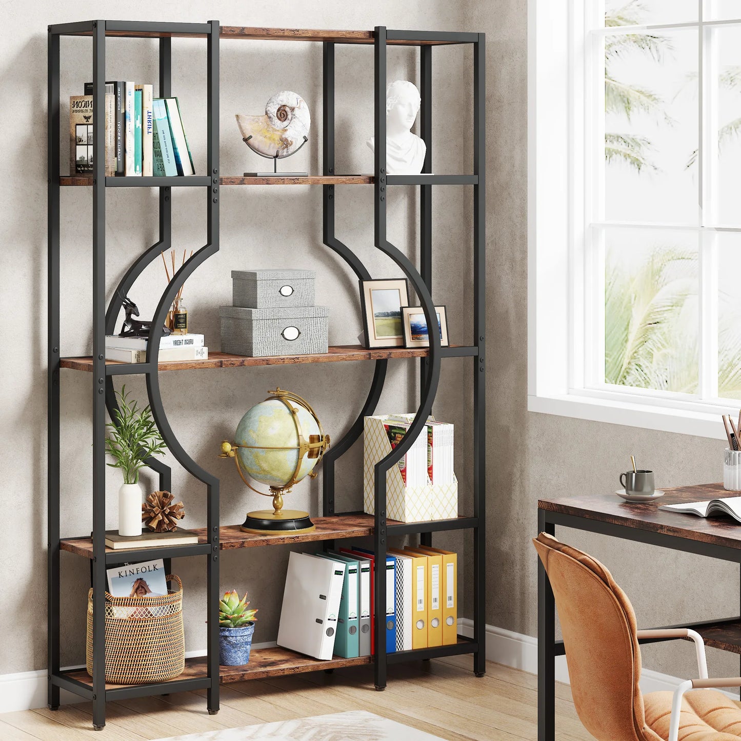 Tribesigns 5 Tier Industrial Bookshelf Etagere Freestanding Bookcase