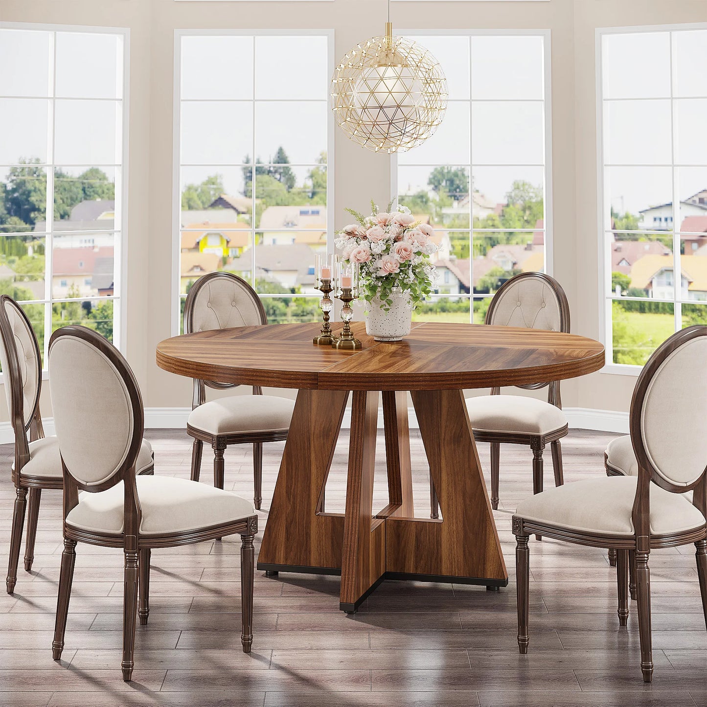 Tribesigns Round Dining Table for Four Kitchen Farmhouse Dining Room