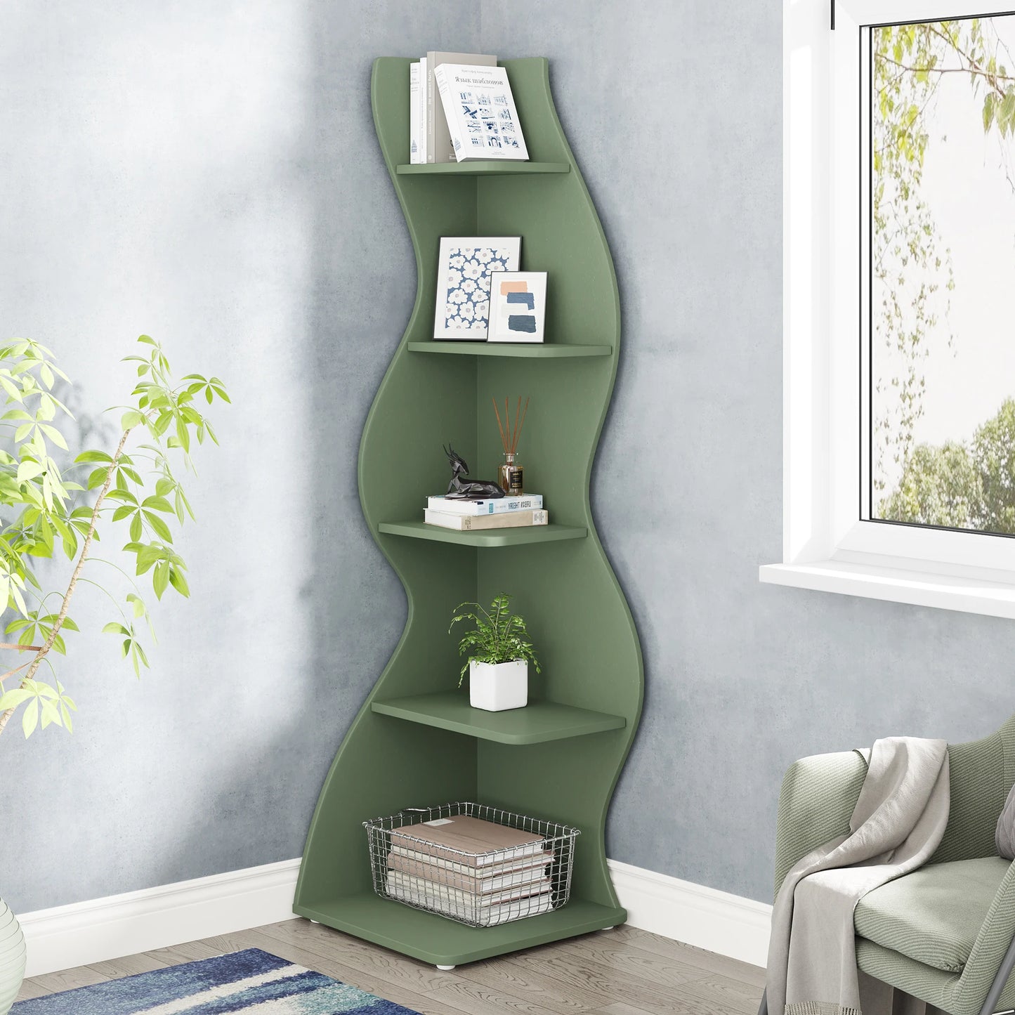 Tribesigns 5 Tier Corner Shelf Wall Bookshelf Plant Stand