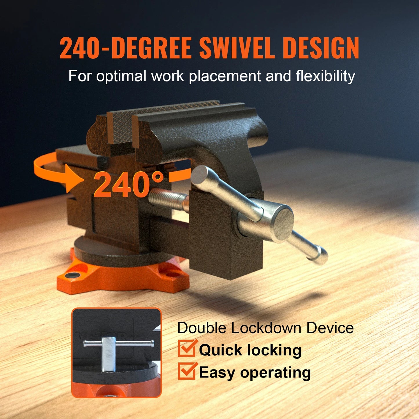 SucceBuy Bench Vise Heavy Duty Cast Iron With Swivel Base