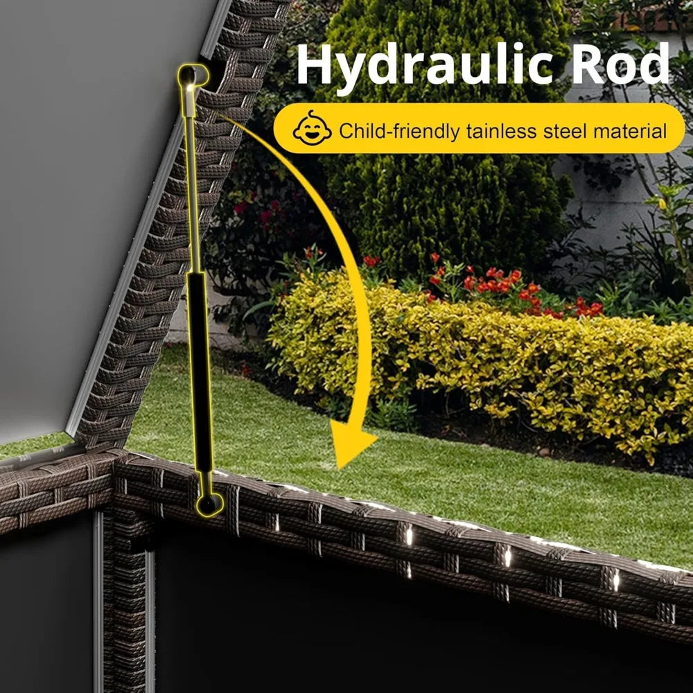 Outdoor Patio Deck Box Storage Wicker Rattan With Lid Weatherproof