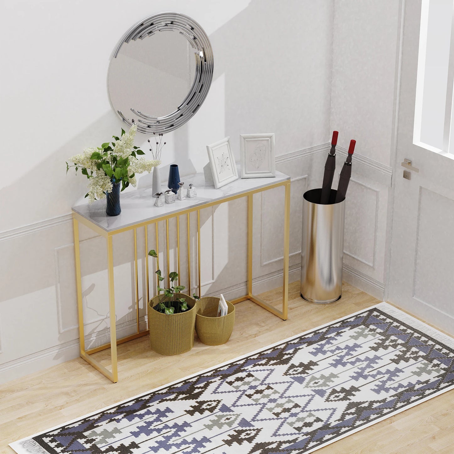 BINGOPAW Minimalist Marble Console Table With Metal Frame