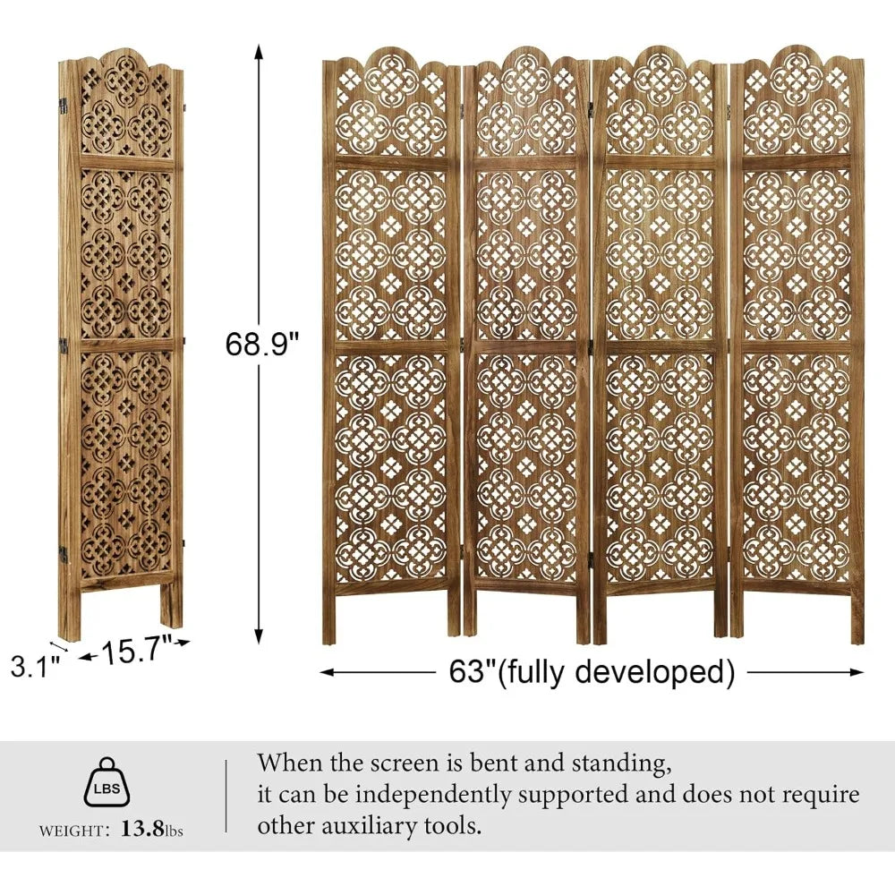 Folding Wood Room Divider Privacy Screen For Home And Office