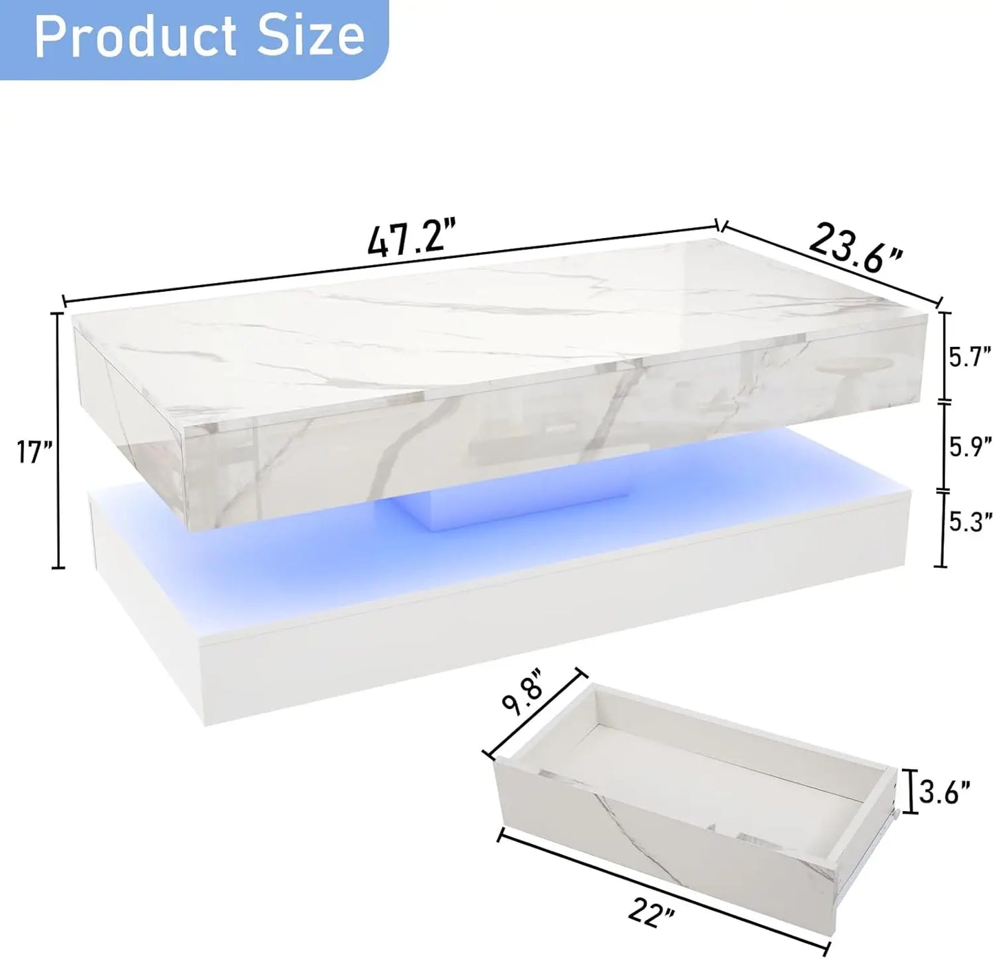 QiaoShiRen Modern LED Coffee Table With Double Drawers