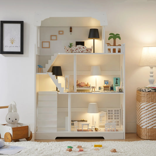 Wooden Dollhouse Bookshelf 3 Tier Toy Storage Organizer For Kids