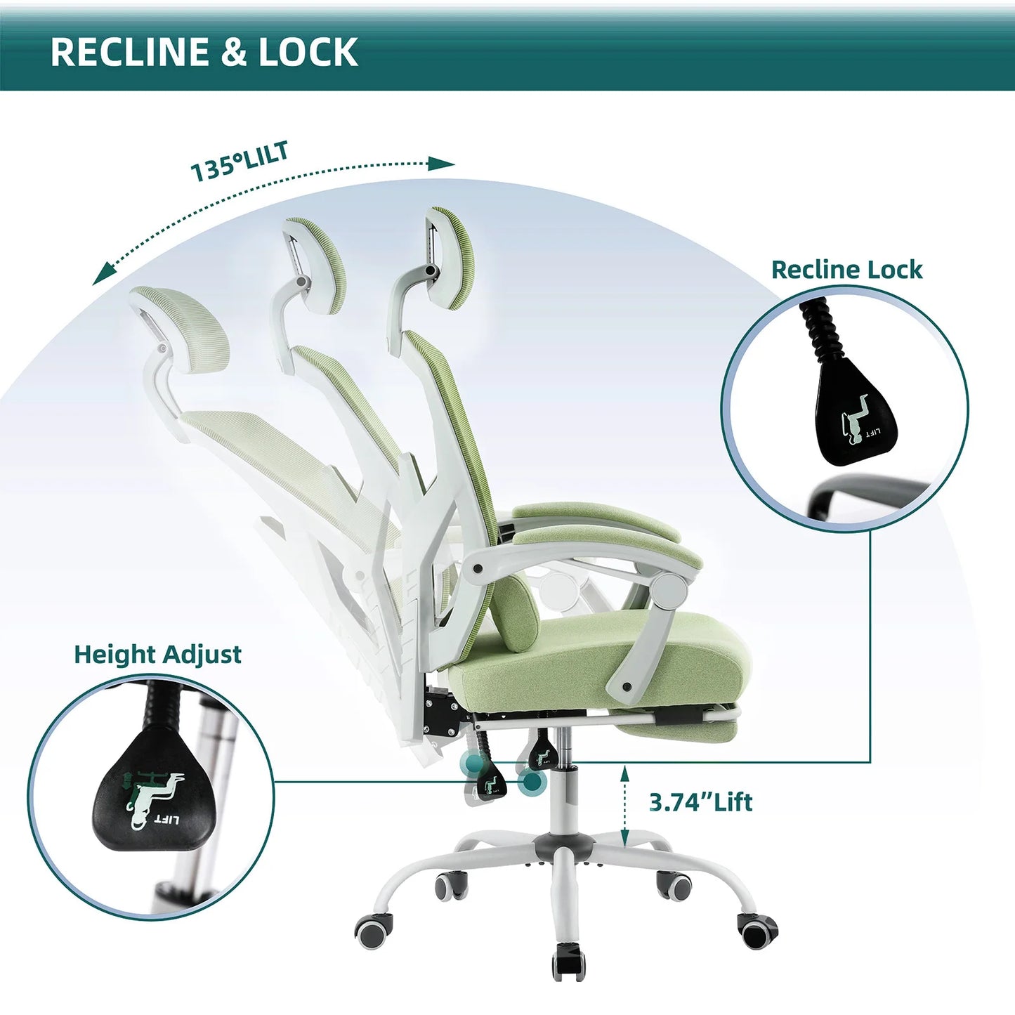 JHK Reclining Ergonomic High Back Mesh Office Chair Lumbar Support