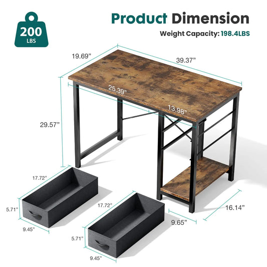 JHK Computer Desk With Adjustable Position Drawers For Study Office
