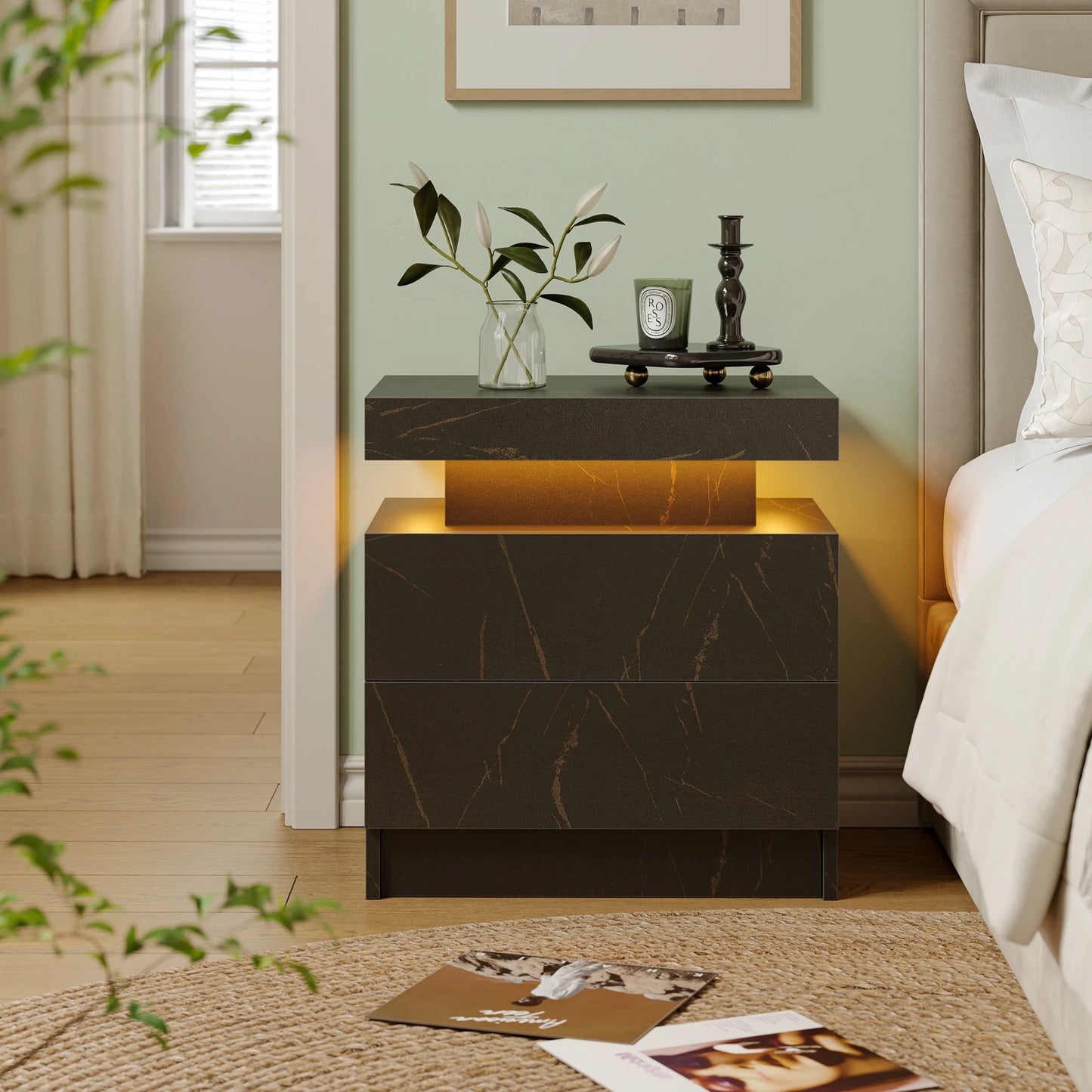 Cubehom LED Nightstands With 2 Drawers And RGB Lights