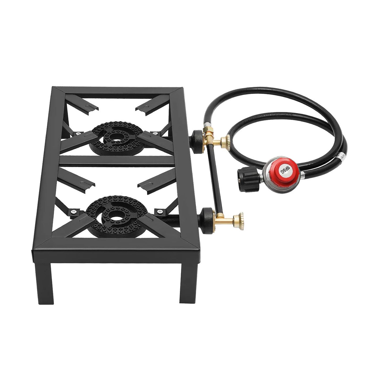 8000W Portable Double Burner Outdoor Gas Stove With 0 To 10 PSI Regulator Hose