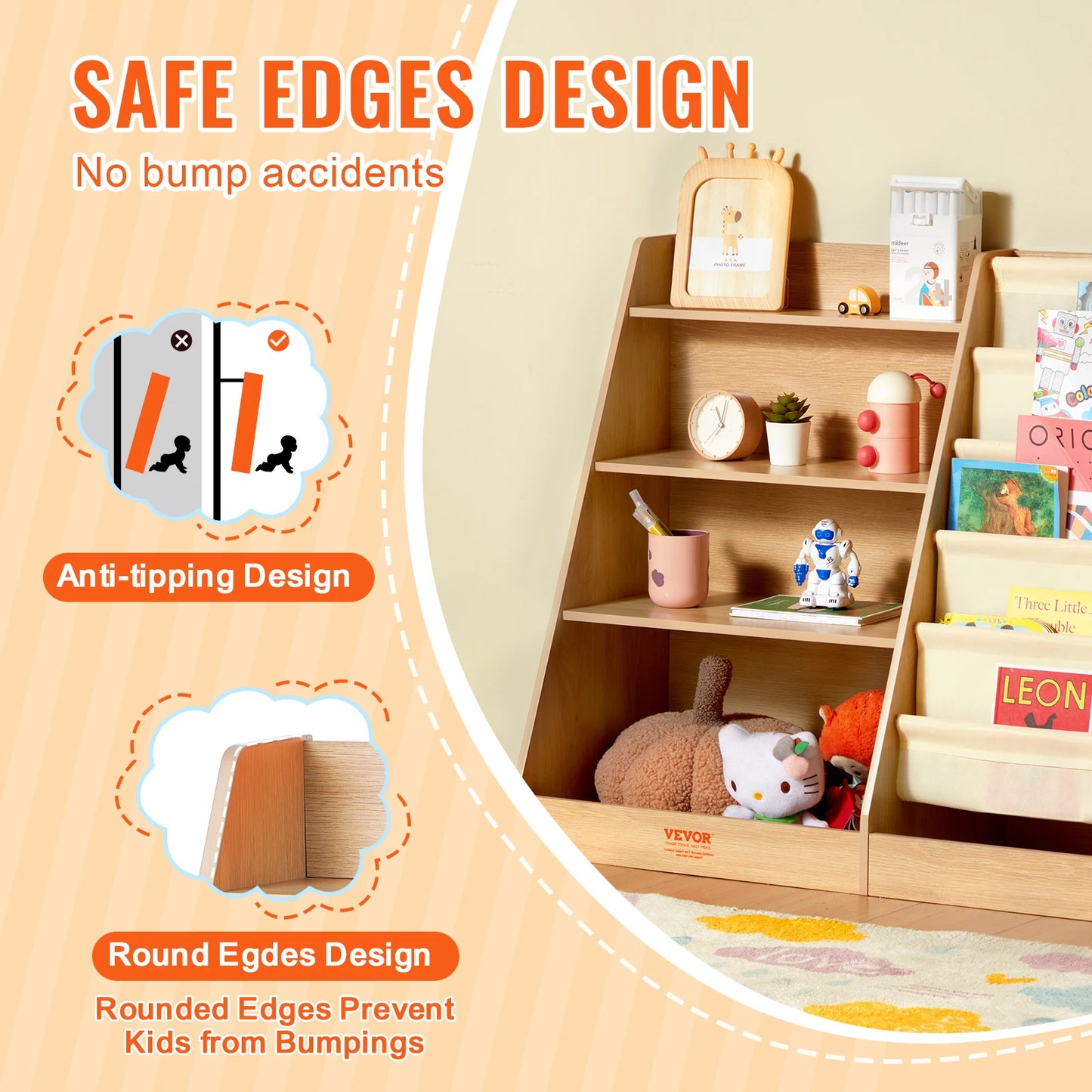 SucceBuy 4-Tier Kids Wooden Bookshelf Storage Book Rack