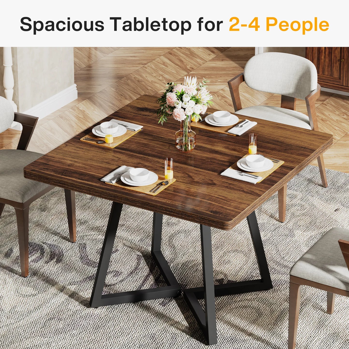 Tribesigns Square Dining Table For Four With Metal Base