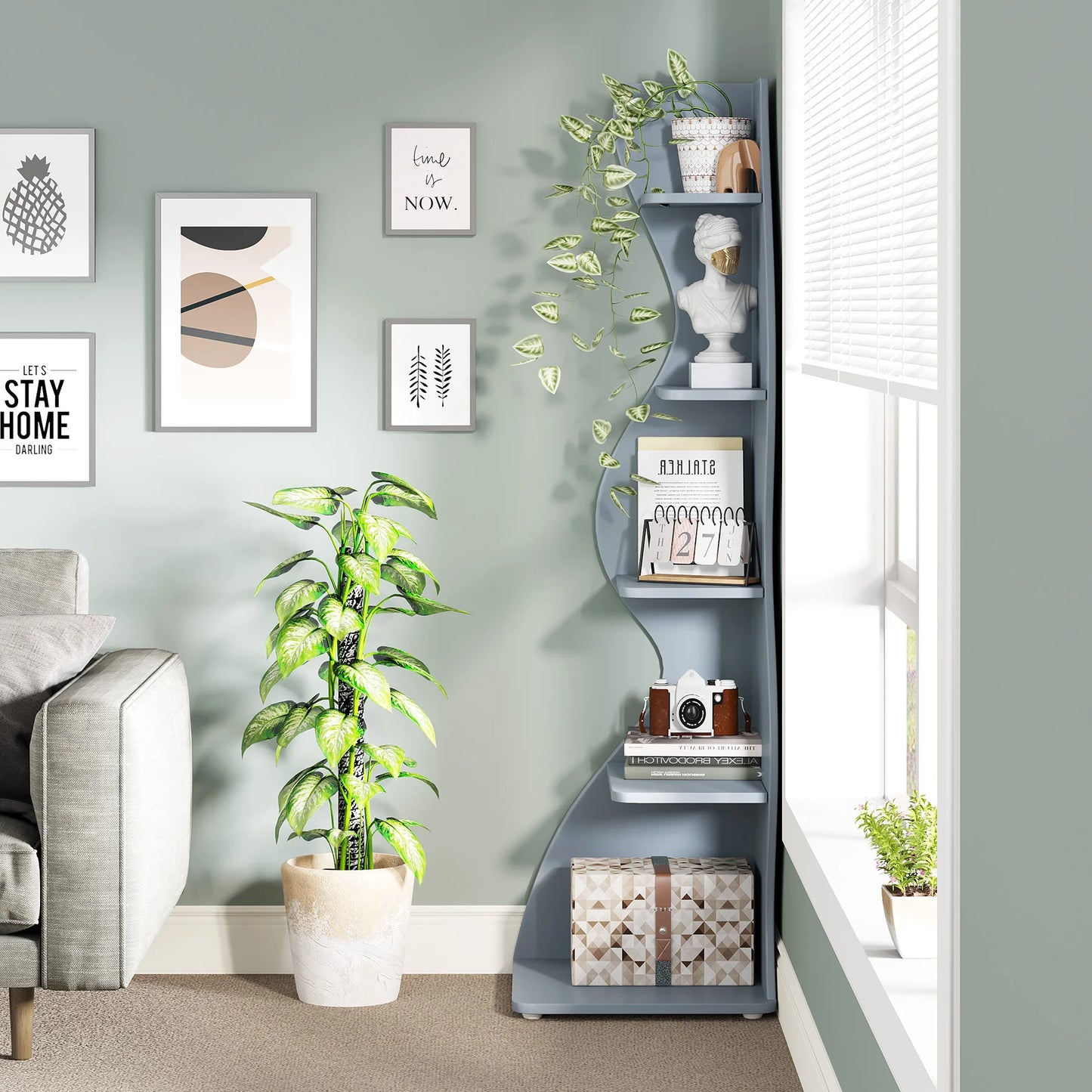 Tribesigns 5 Tier Corner Shelf Wall Bookshelf Plant Stand