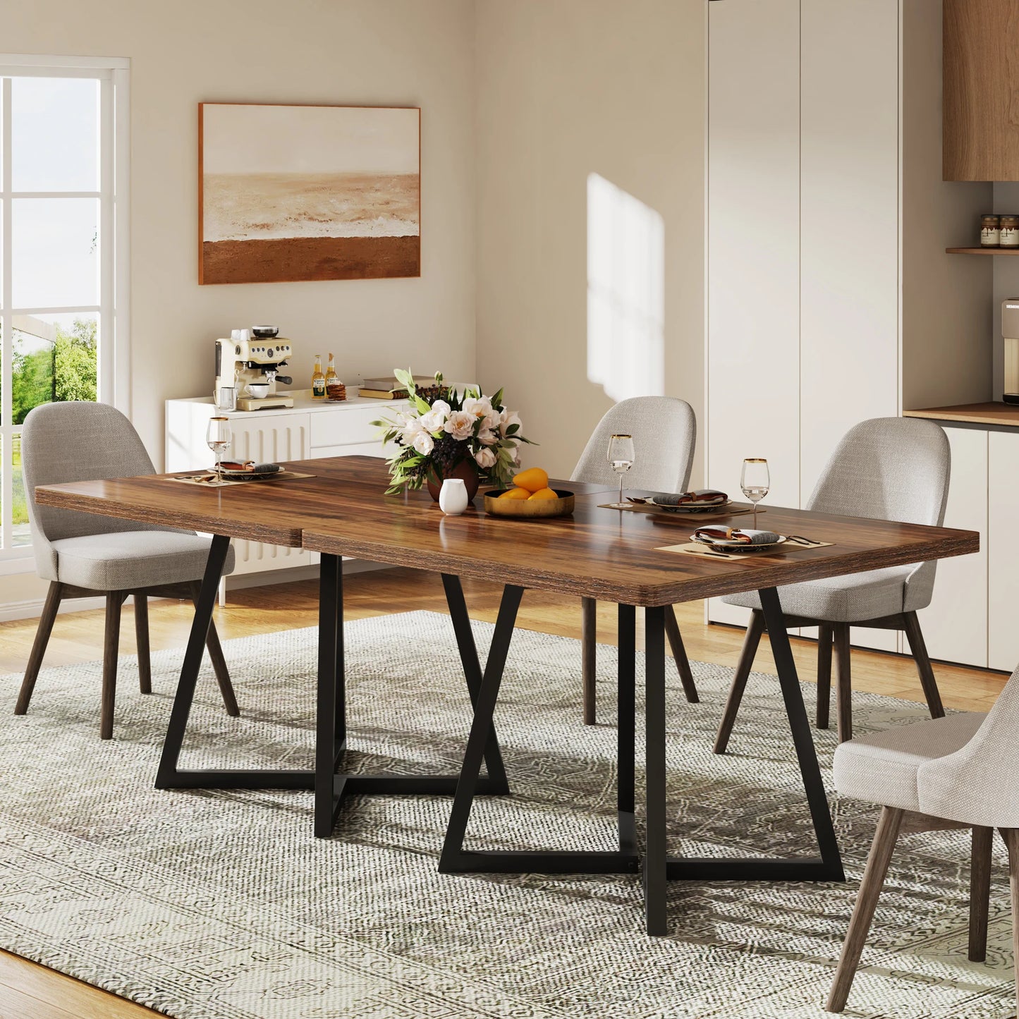 Tribesigns Square Dining Table For Four With Metal Base