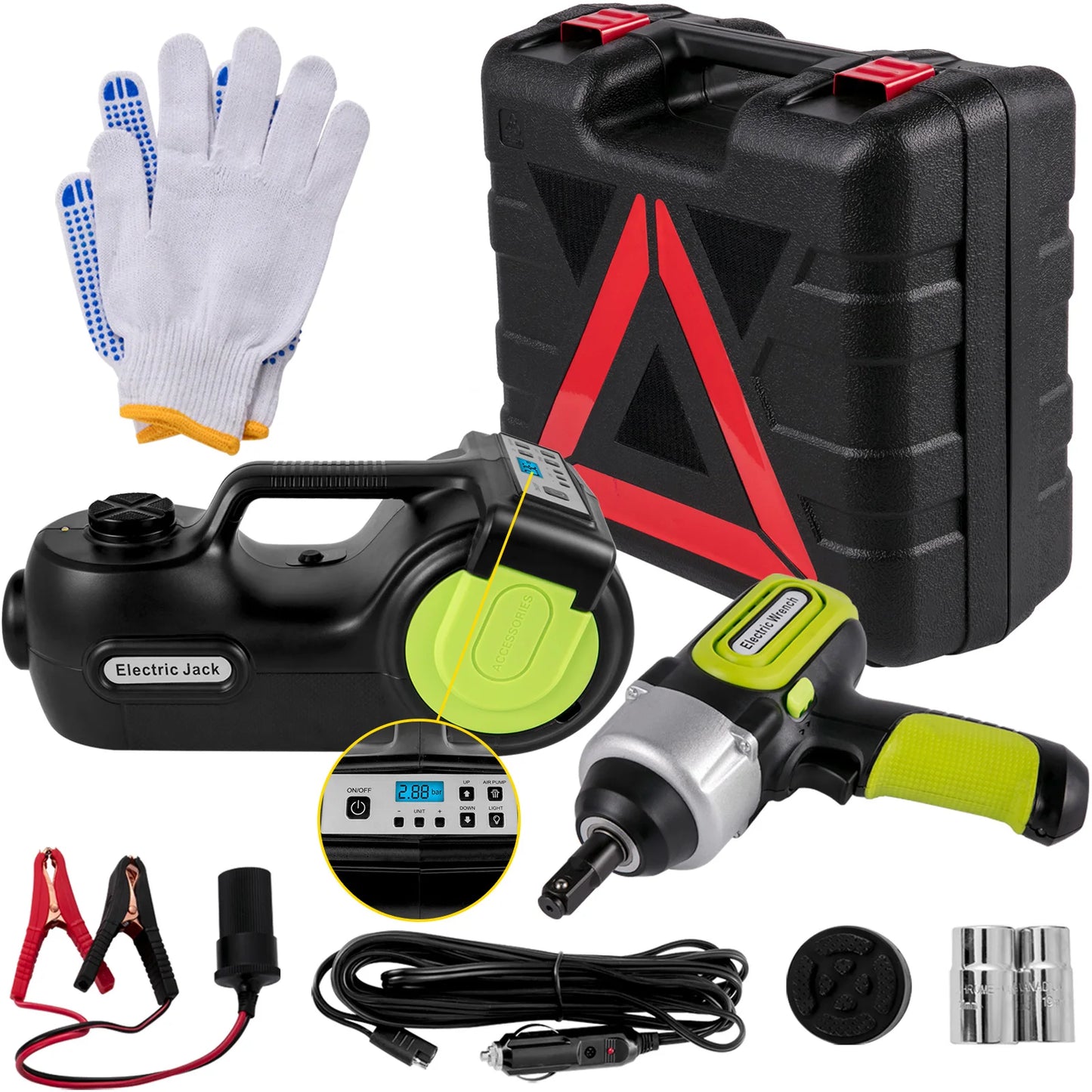 VEVOR Electric Hydraulic Car Jack Kit Impact Wrench LED Light