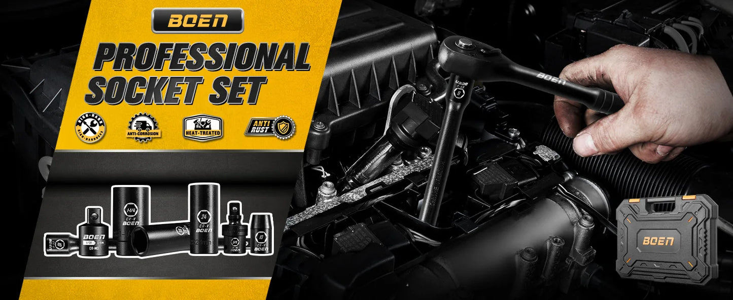 57-Piece Impact Socket Set SAE And Metric With Ratchet Handle