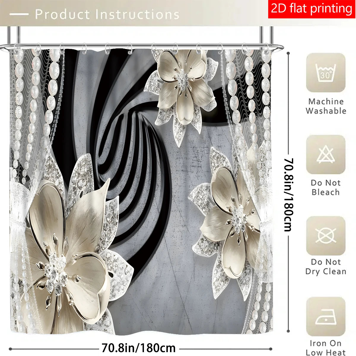 Diamond Flower Shower Curtain Decoration Set Polyester Waterproof Home Decor