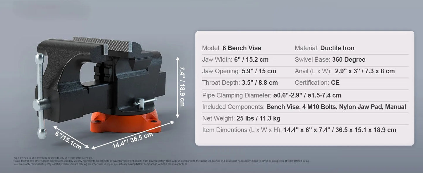 SucceBuy Bench Vise Heavy Duty Cast Iron With Swivel Base