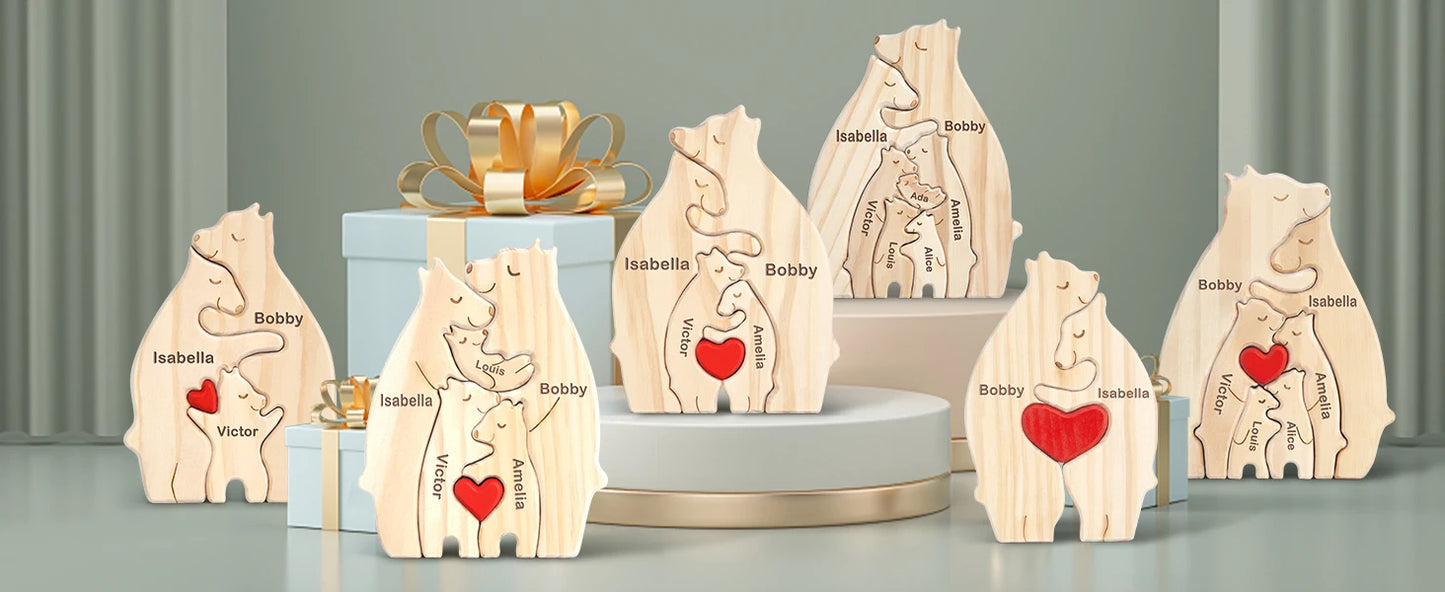 NONEDropshipping Bear Family Wooden Puzzle With Free Engraving Name