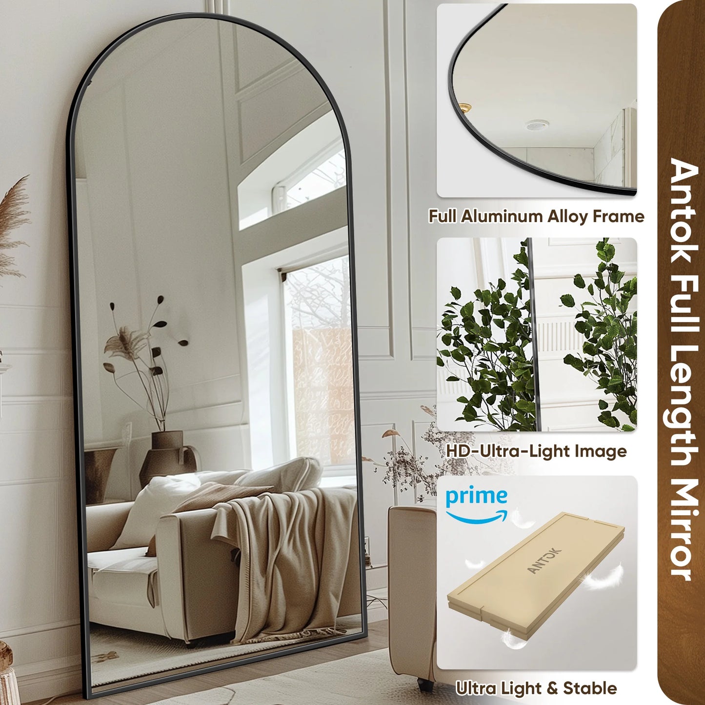 Antok Arch Floor Mirror Freestanding Full Length For Bedroom