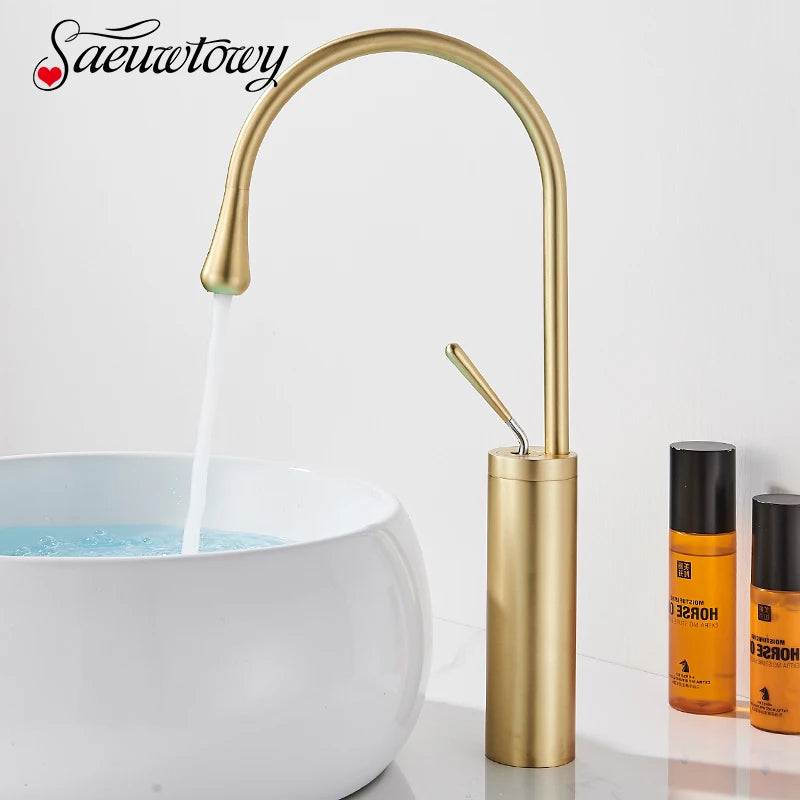 Saeuwtowy Brass Basin Faucet Deck Mounted Single Handle Hot Cold