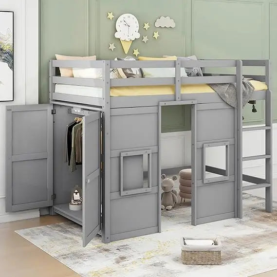 Loft Bed With Built In Storage Wardrobe And Windows