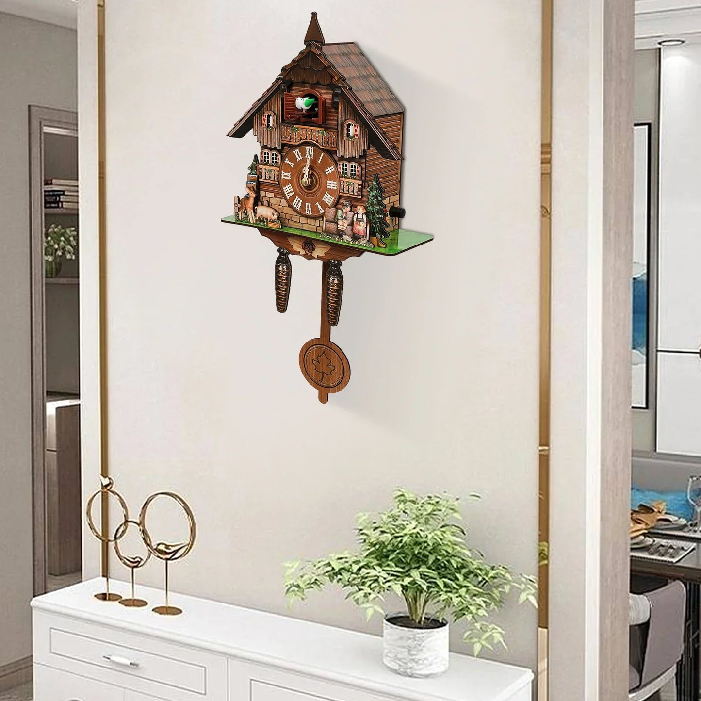 Chime Wooden Cuckoo Clock House Shape Wall Clock Living Room