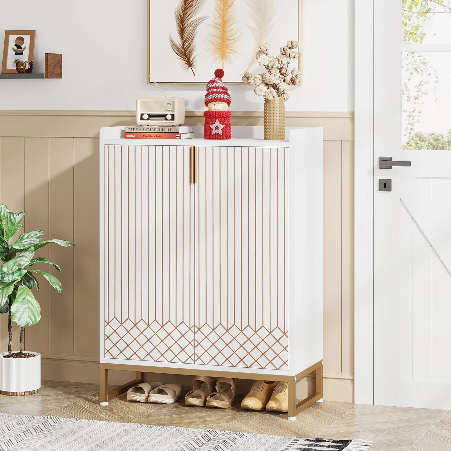 Tribesigns 5-Tier Shoe Cabinet With Doors Wood Storage Organizer