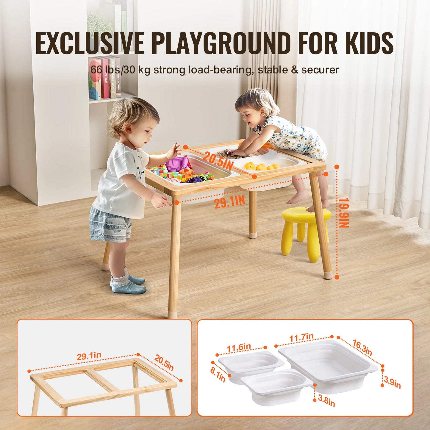Wooden Sensory Table For Kids With Foldable Storage Bins