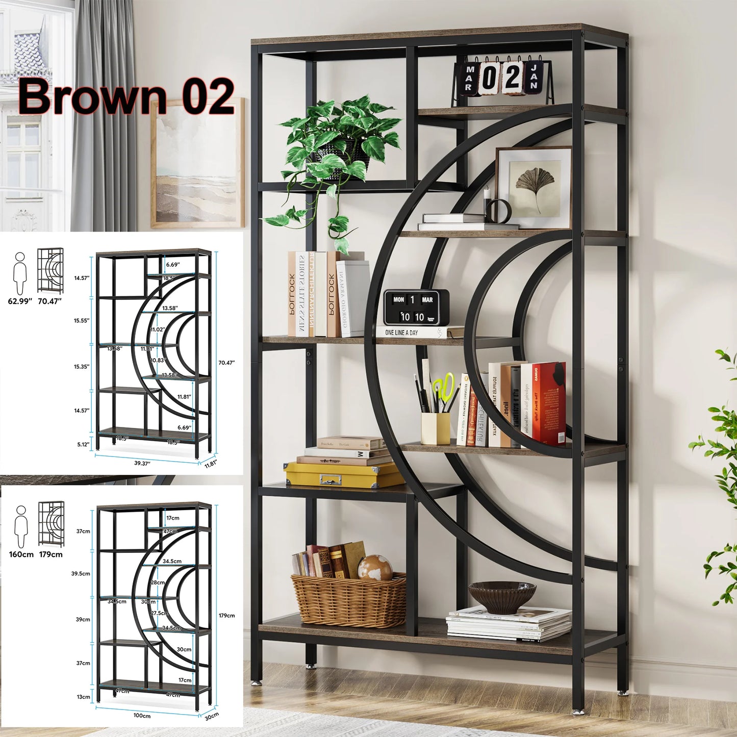 Tribesigns 5 Tier Industrial Bookshelf Etagere Freestanding Bookcase