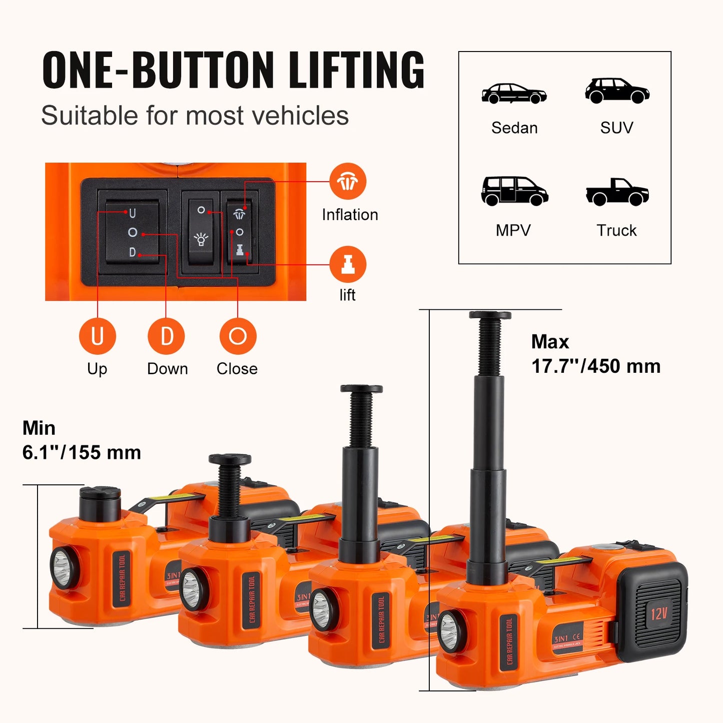 SucceBuy Electric Hydraulic Car Jack Built In Pump And LED