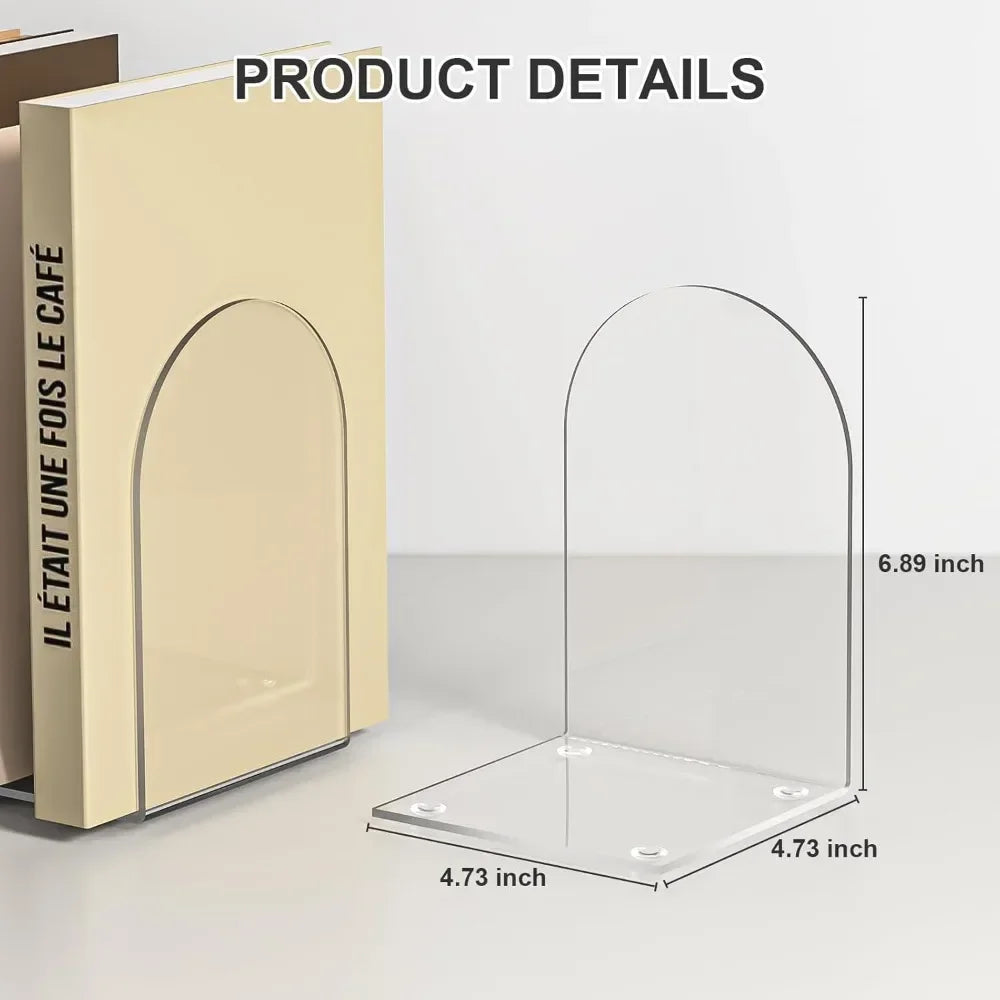 Hign-concerned 4-Piece Acrylic Bookend Set Transparent Desk Organizer