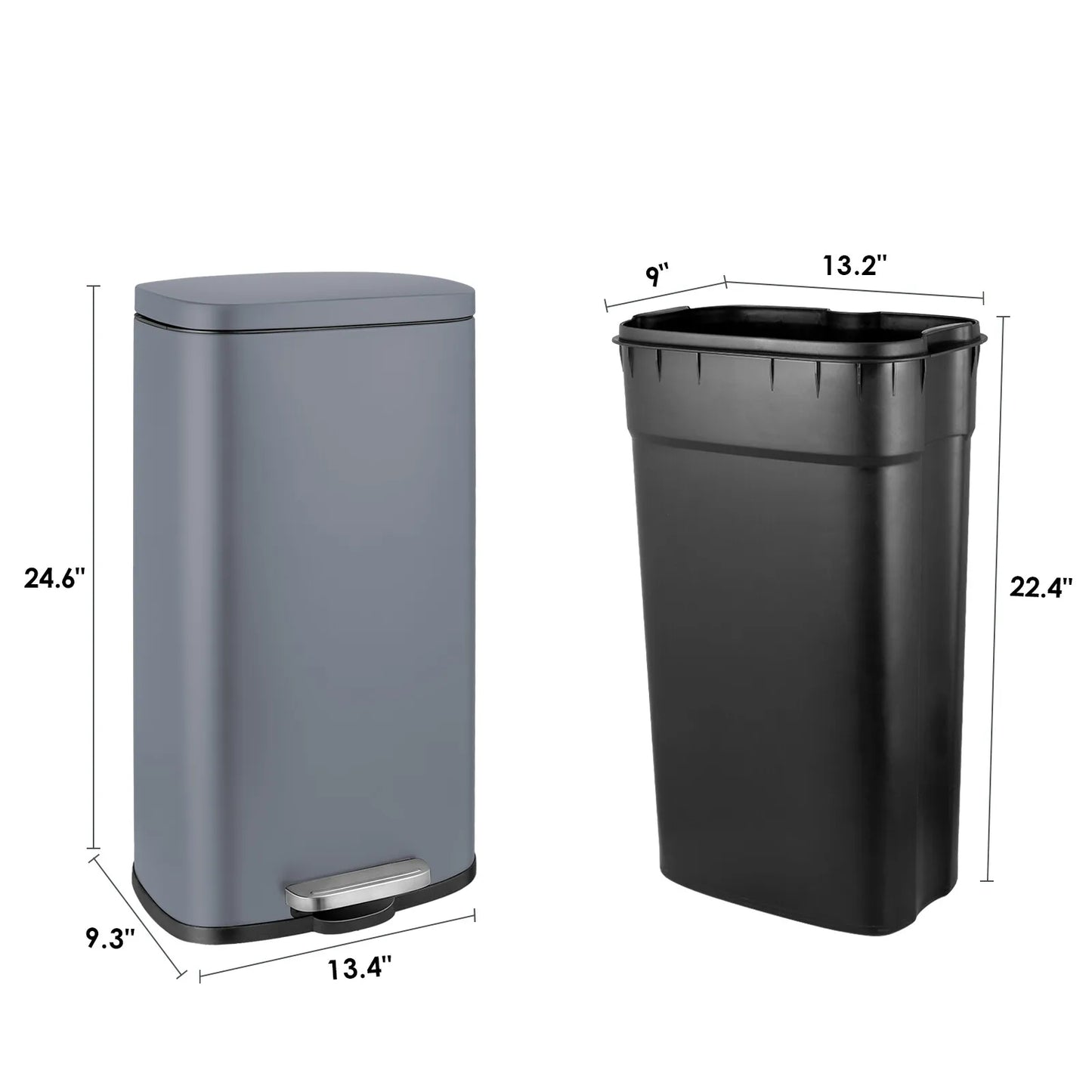 Rectangular Trash Can With Soft Close Pedal Stainless Steel