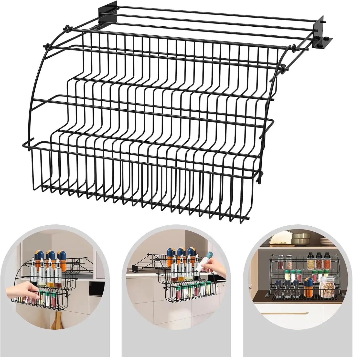 Bymaocar Three Tier Adjustable Pull Down Spice Rack Kitchen Storage