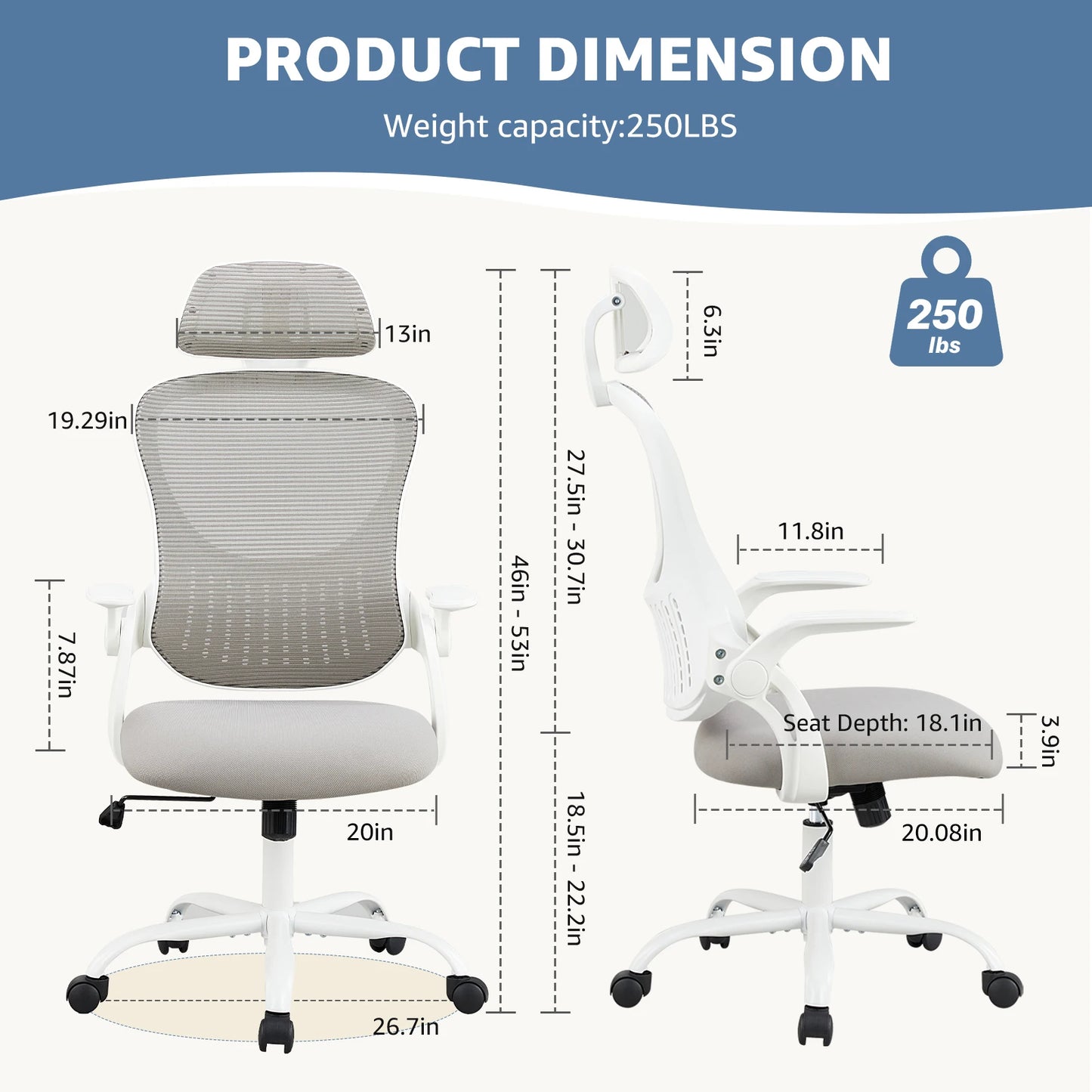 JHK Mesh Ergonomic Office Chair Flip Up Arms Adjustable Headrest