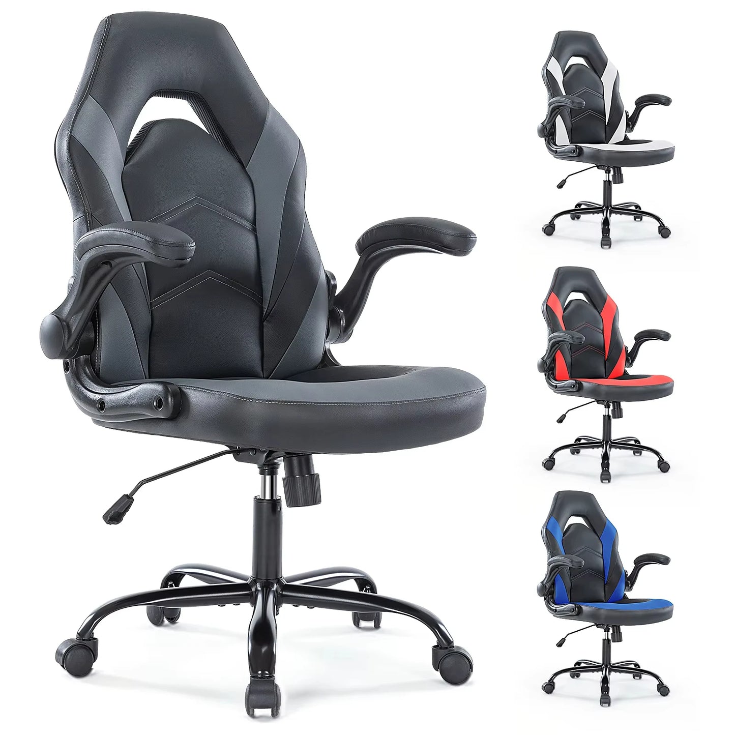 JHK Ergonomic Office Chair With PU Leather Flip Up Armrests