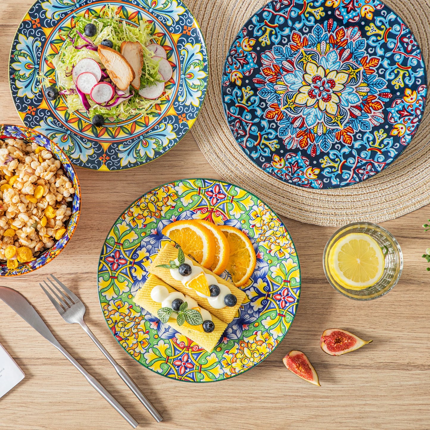 MALACASA Ceramic Dinnerware Set Bohemian Style Tableware for Six